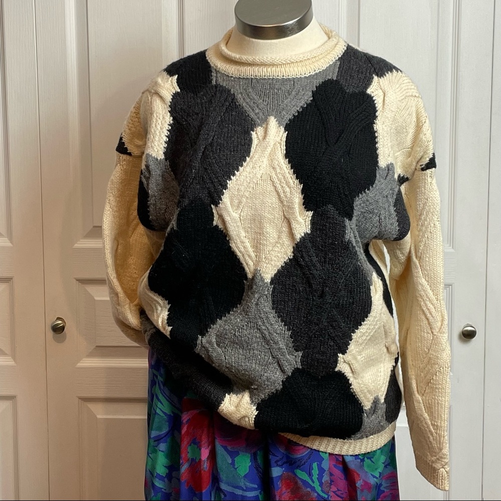 Chunky 90s Argyle Wool Sweater CABINCORE